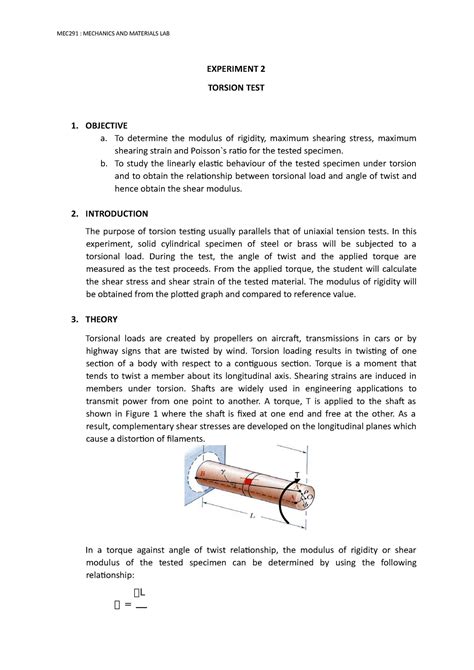 experiment 2 torsion test of metallic materials|circle shaft torsion testing.